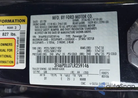 2020 Ford Fusion Hybrid Se из США, поврежденный, VIN 3FA6P0LU7LR259146